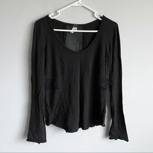 Free People Black Fishnet Long Sleeve Top